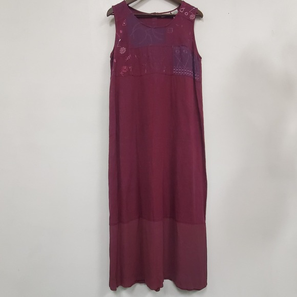 White Stag Dresses & Skirts - White Stag Women Overall Jumper Maxi Dress Size L Linen Blend Modest Embroidered